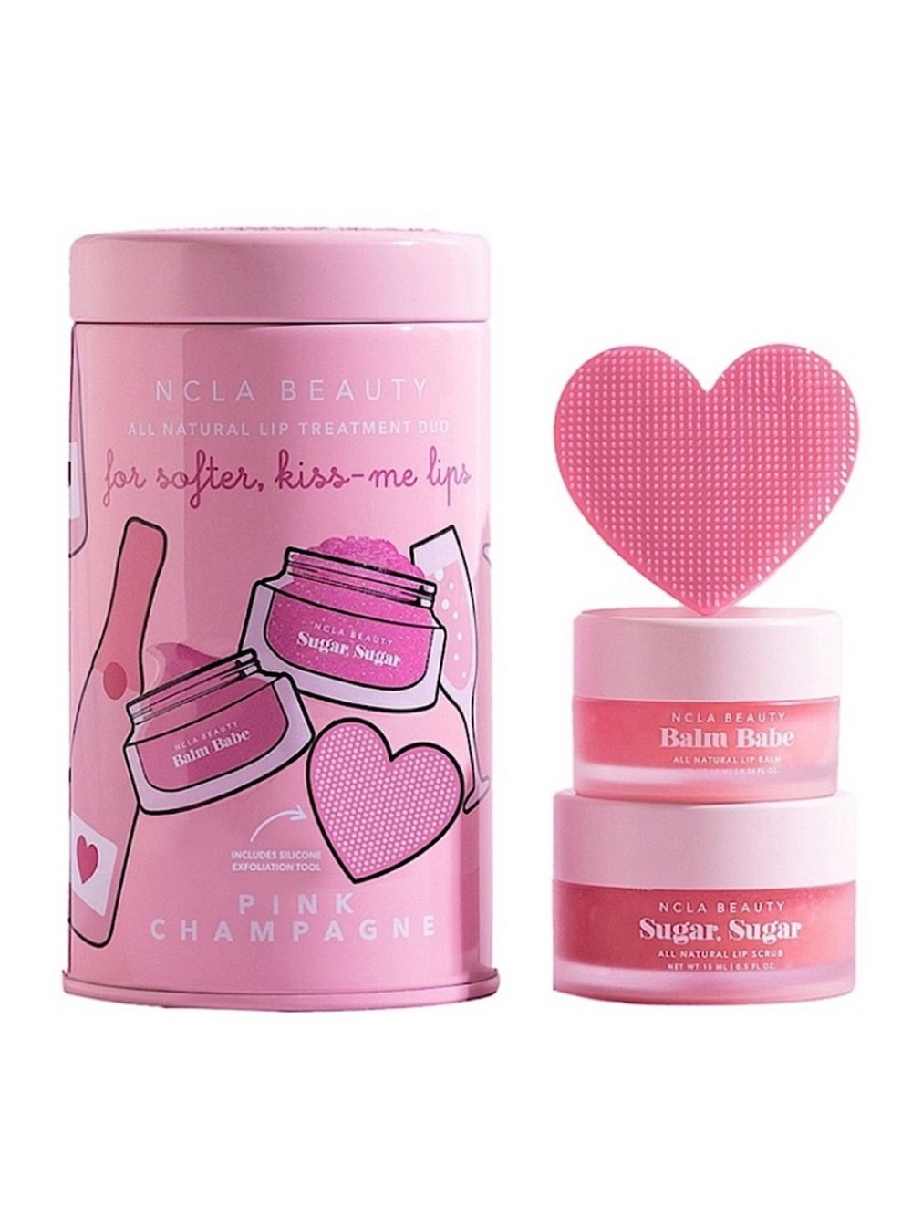 NCLA Beauty Pink Champagne 3-Piece Lip Care Set: Lip Care Duo + Lip Scrubber